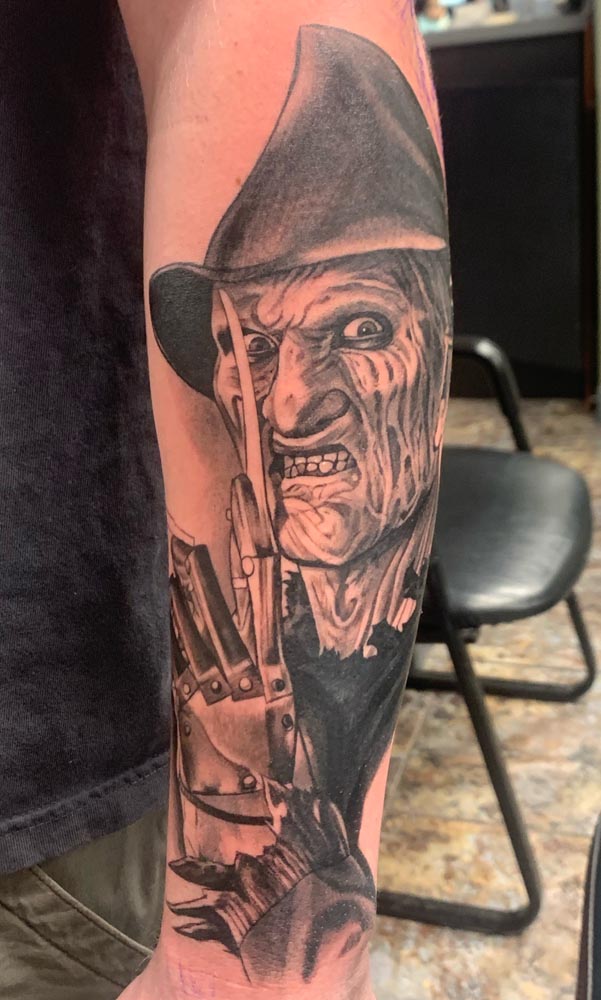 Realism, Black and Gray, Portrait, Horror tattoo by Yuba One